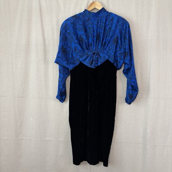 Vintage Silk Studio Paisley Victorian Quiet Luxury Silk Velvet Dress Women 12 - Picture 1 of 10